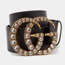 Gucci GG Crystal Wide Belts Black
