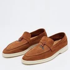 Loro Piana Summer Charms Walk Loafers in Brown Suede