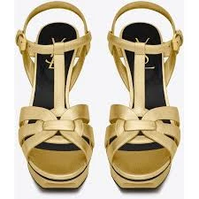 Saint Laurent Metallic Gold Leather T-strap Design Size 36 DB