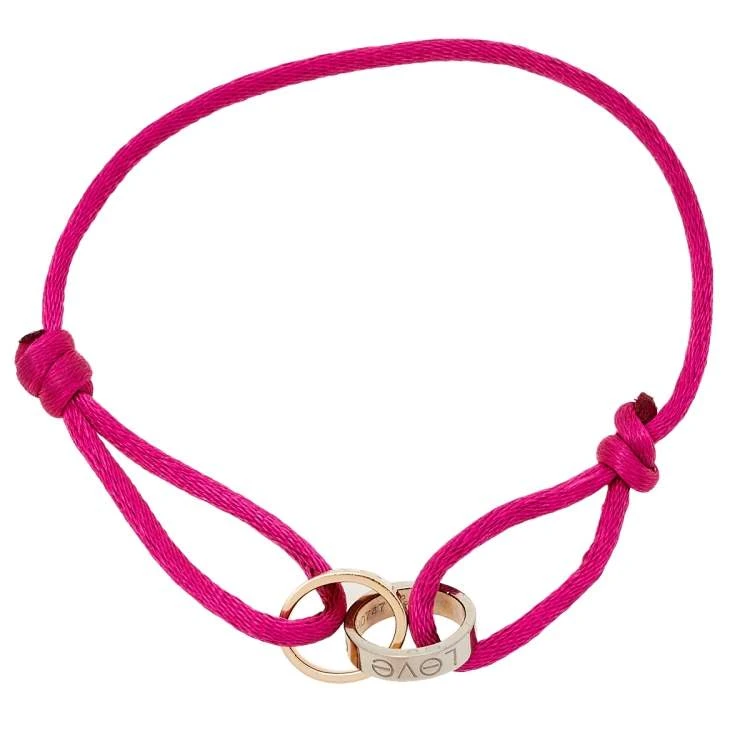 Cartier Love 18k Two Tone Gold Hoops Pink Cord BO