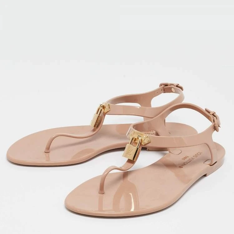 Louis Vuitton Size 37 Beige Rubber Bikini Thong Flats