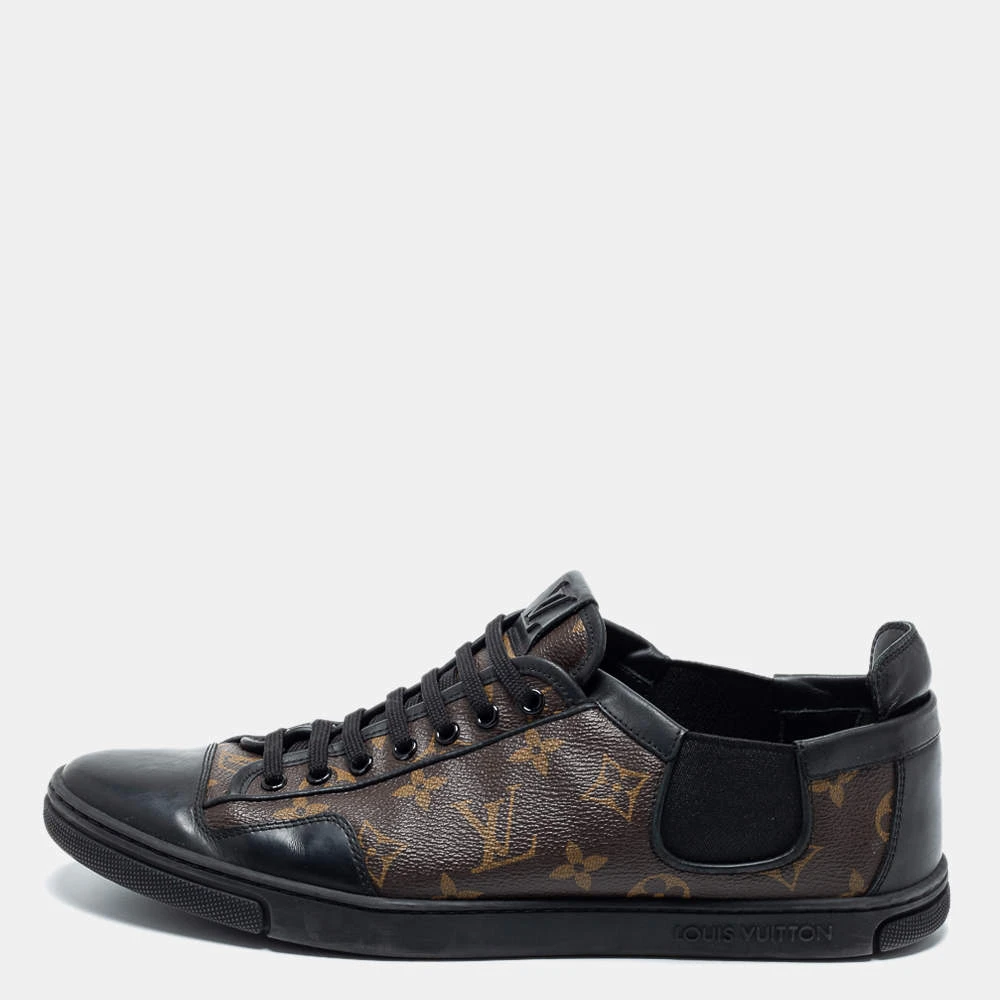 Louis Vuitton Brown Monogram Canvas And Black Leather Slalom Low Top Sneakers Size 40