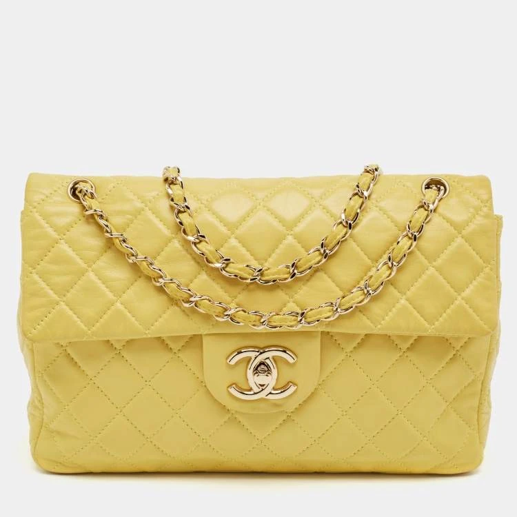 Chanel Classic Single Flap Maxi Yellow Bag DB/EN