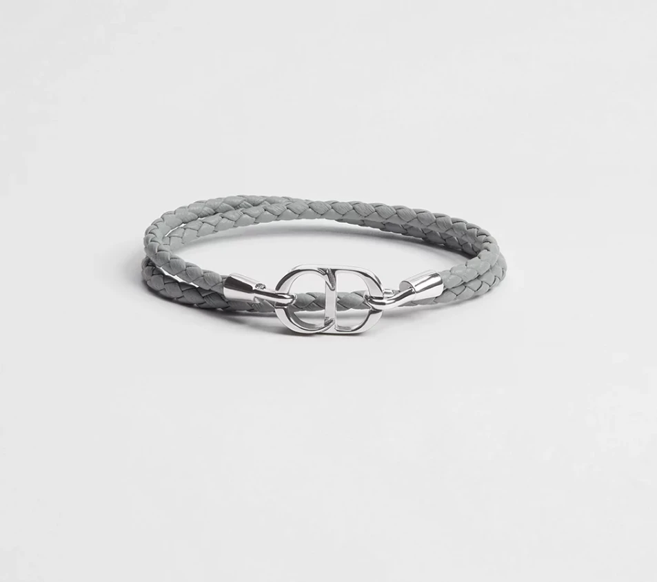 Dior Gray Braided Leather Bracelet Steel Hook BO/DB