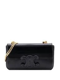 Celine Cuir Triomphe Chain Shoulder Black Shinny Calfskin Gold Chain Strap