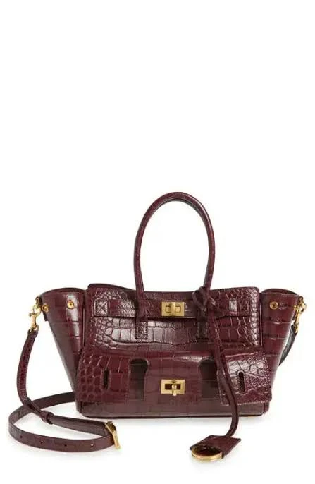 Balenciaga Mini Bel Air Tote Bag in Crocodile Dark burgundy Calfskin