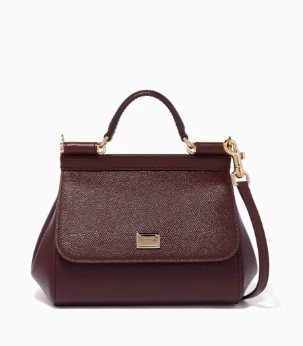 Dolce & Gabanna Sicily Dauphine Leather Burgendy Small Handle Bag DB/EN