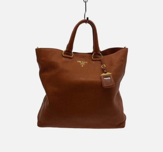 Prada Vitello Daino Brown Leather Shopping Tote EN