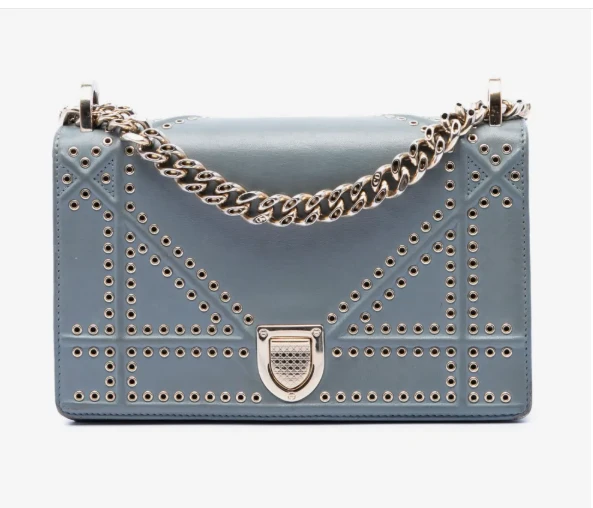 Dior Diorama Studded Grayish Blue Shoulder Bag