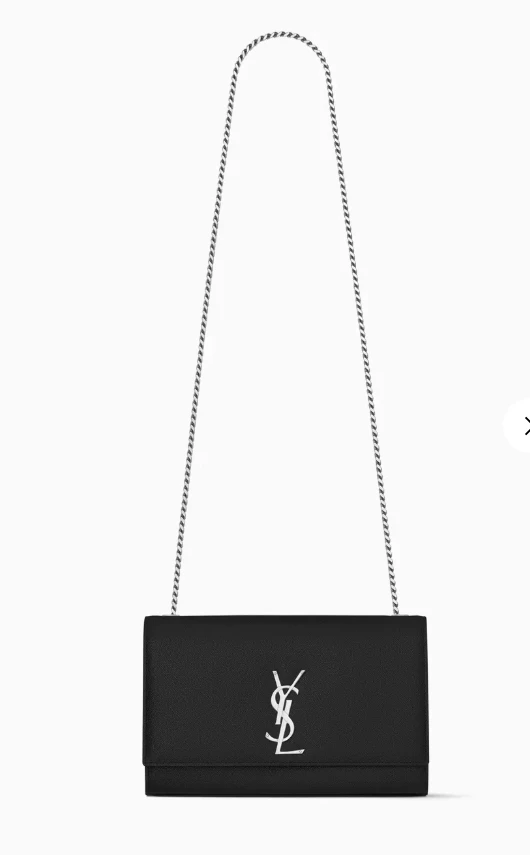 Saint Laurent Monogram black Crocodile Embossed Leather Chain Wallet Silver HW EN
