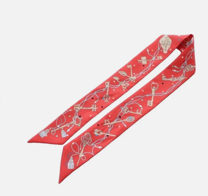 Hermes Les Cles Pois Twilly Scarf in Red BO