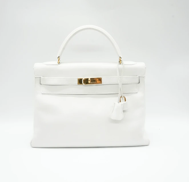 Hermes Kelly 32 Vintage White Box calf leather Gold HW Stamp:(N) (1984) DB