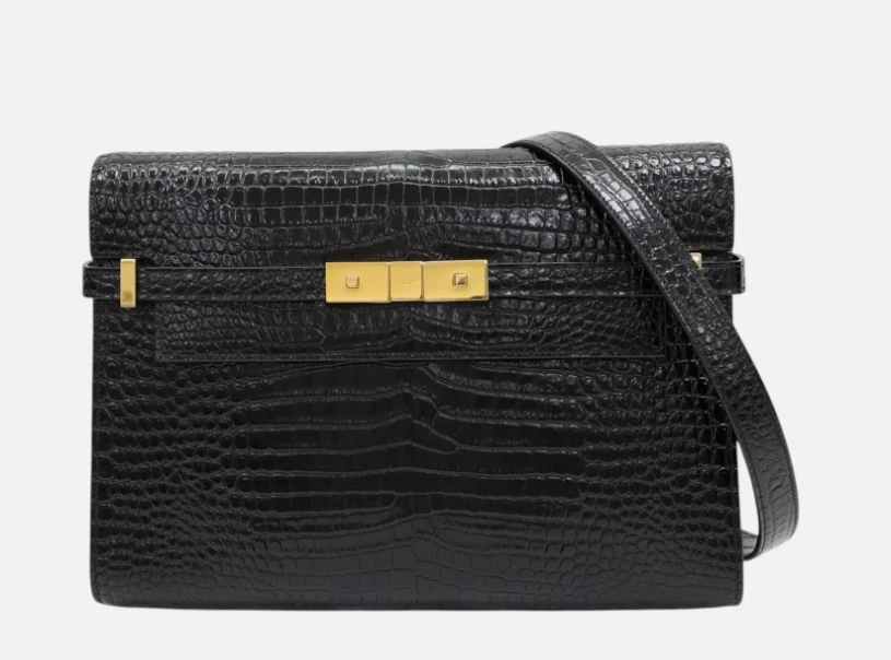 Saint Laurent Manhattan Shoulder Bag Black Crocodile-Embossed Shiny Leather DB/BO