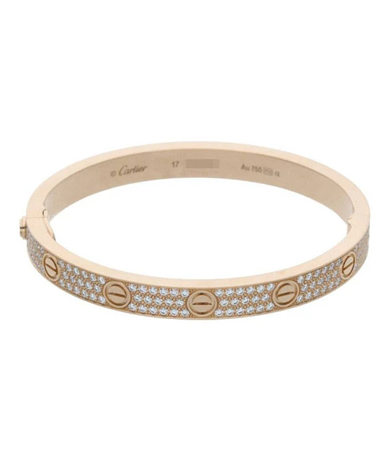 Cartier Size 17 Rose Gold Love Bracelet with Pave Diamonds K18PG