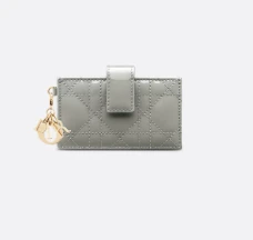 Dior Metallic Grey Micro Cannage Gusset Card Holder DB/BO