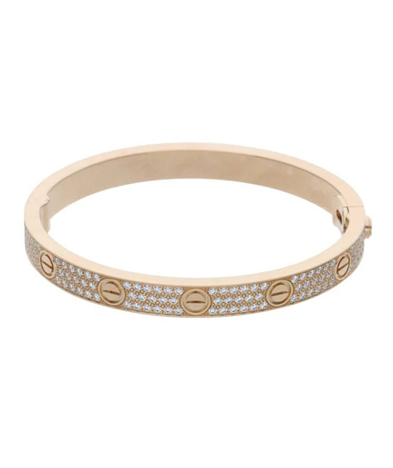 Cartier Size 17 Rose Gold Love Bracelet with Pave Diamonds K18PG