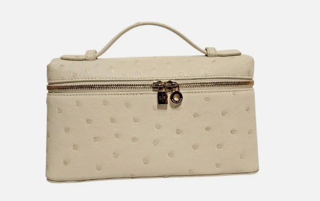 Loro Piana Beige Ostrich L19 Zipped Pouch