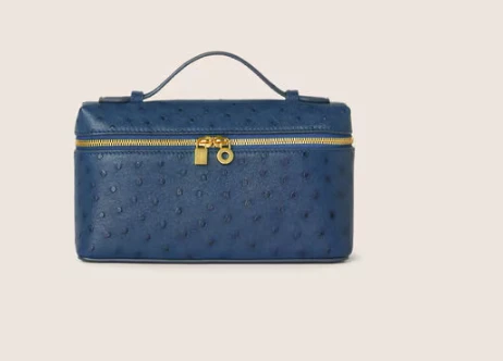 Loro Piana Blue Ostrich L19 Zipped Pouch