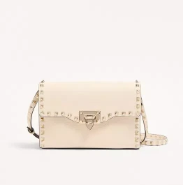 Valentino Garavani Rockstud Mini White Grainy Leather Crossbody Bag