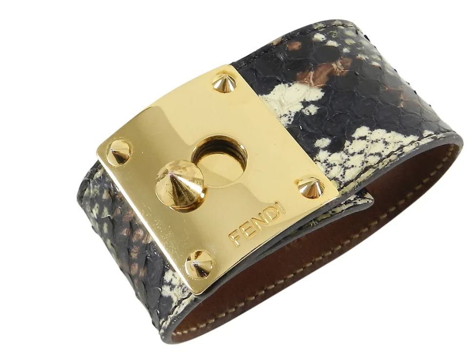 Fendi Wide Open Cuff Snakeskin-Style Bracelet