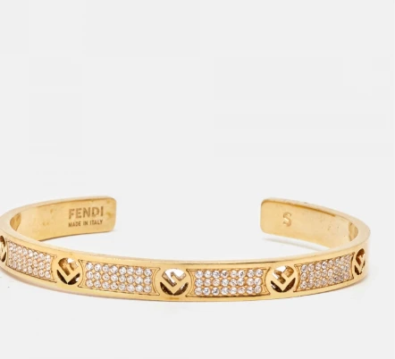Fendi Gold Tone Crystal Open Cuff Bracelet ,S size