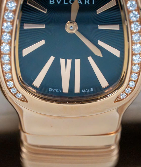 Bvlgari Serpenti Tubogas Double Spiral 35mm Watch 18kt Rose, White and Yellow Gold with Diamond Encrusted Bezel