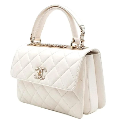 Chanel White Lambskin Leather CC Trendy Top Handle Bag EN