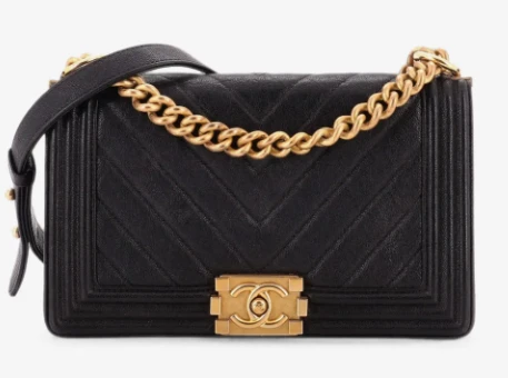 Chanel Boy Flap Bag,Black Chevron-quilted,Gold tone Hardware