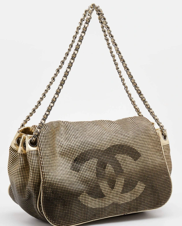 Chanel Hollywood Accordion Metallic Gold & Brown Flap Bag  DB/EN