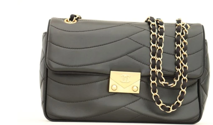 Chanel Pagoda Flap Bag , Wave-quilted lambskin , Black