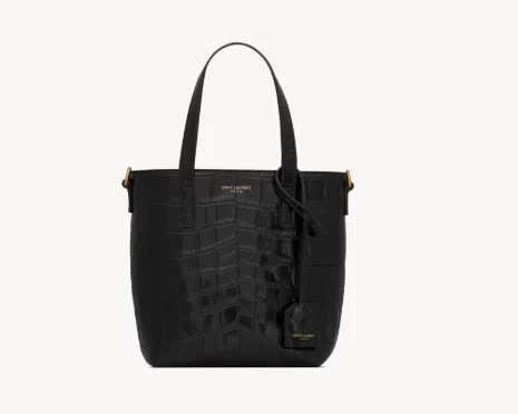 Saint Laurent Mini Toy Shopping Bag in Croc-Embossed Leather Black
