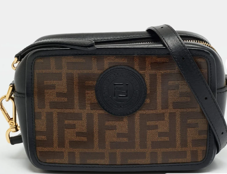 Fendi FF Logo Stamp Camera BAg Brown Zucca  Canvas