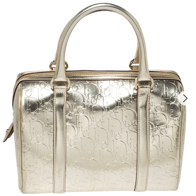 Christian Dior Gold Oblique Monogram Mini Boston Bag