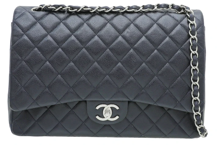 Chanel Classic Flap Maxi Double Flap Caviar Navy Blue