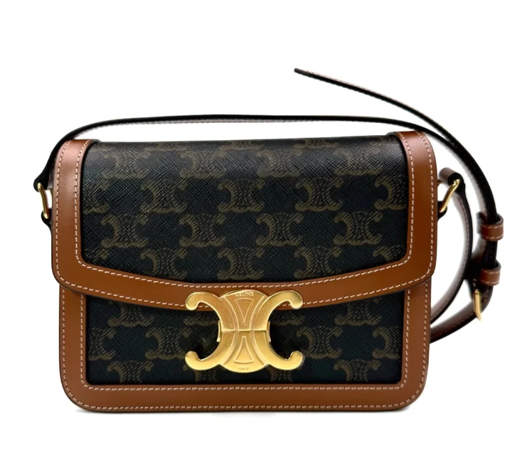 Celine Teen Triomphe Bag In Toile Triomphe Tan EN