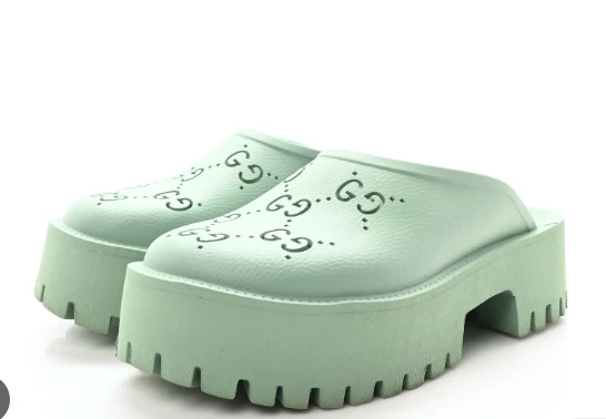 Gucci Elea Platform Mules Rubber GG Monogram Green Size 08