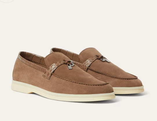 Loro Piana Summer Charm Walk Loafer Exotic- Skin Front Strap Brown