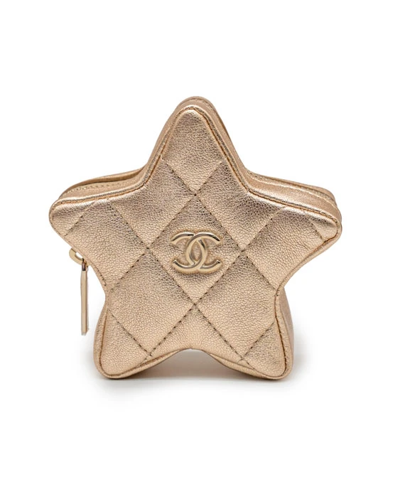 Chanel Metallic Gold Lambskin Walk Of Fame Star Clip On Coin Purse