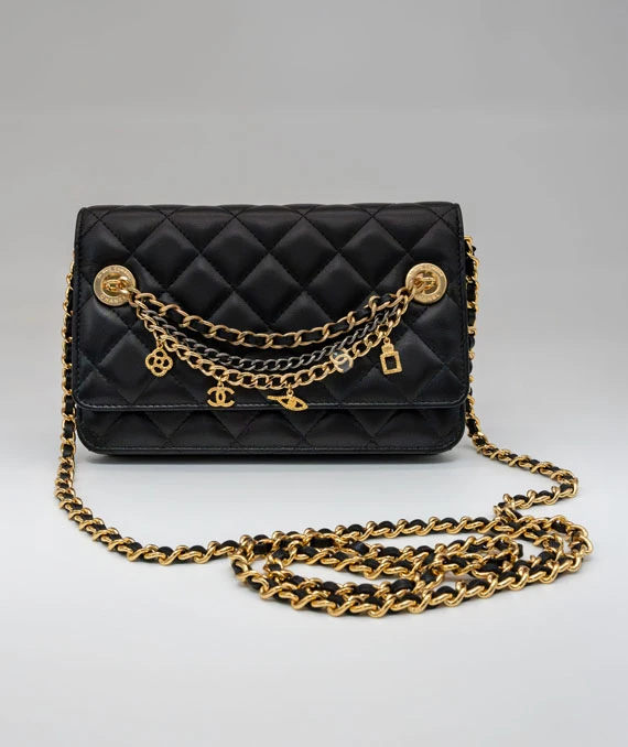 Chanel Black Lambskin Quilted Egyptian Amulet Wallet On Chain