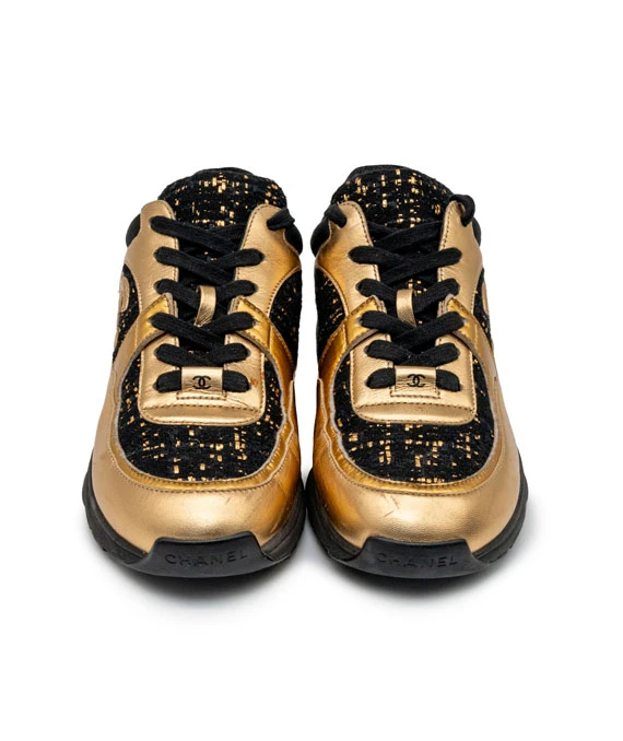 Black and gold chanel shoes on sale