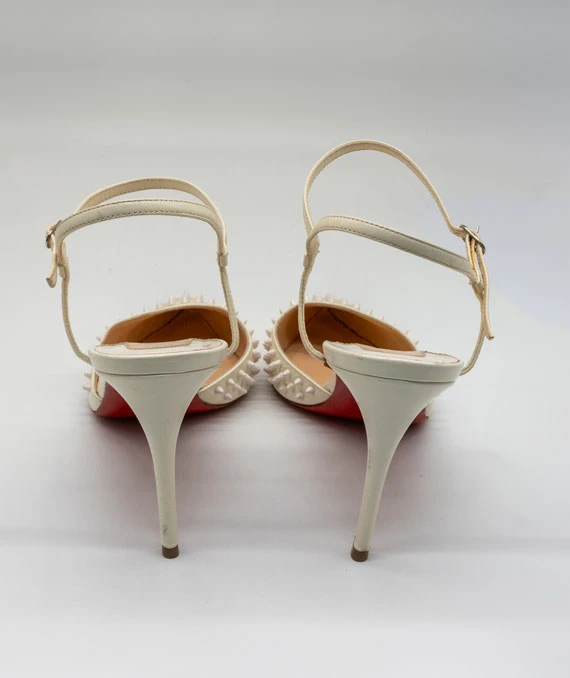 Christian Louboutin Size 38 Off White Leather Baila Ankle Strap Pumps