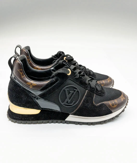 Louis Vuitton Size 37.5 Suede Monogram Run Away Sneakers in Black