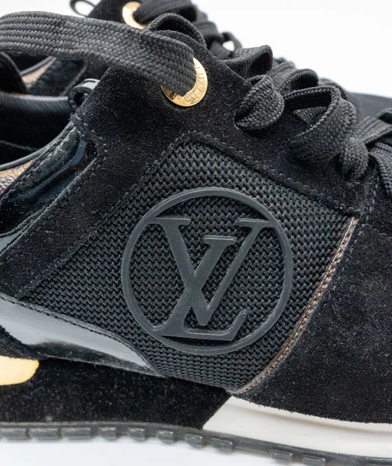 Louis Vuitton Size 37.5 Suede Monogram Run Away Sneakers in Black