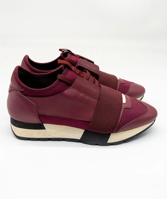 Balenciaga Size 37 Burgundy Leather And Mesh Race Runner Sneakers