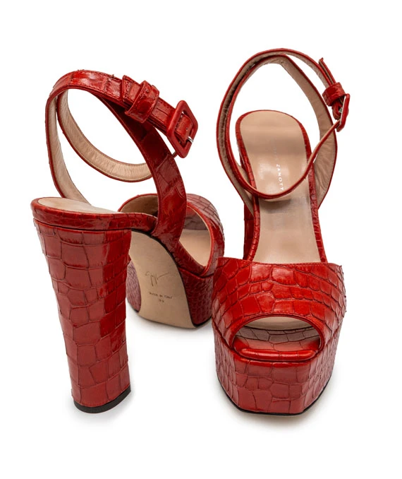Giuseppe Zanotti Size 39 Crock Embossed Chunky Platform Sandals in Red