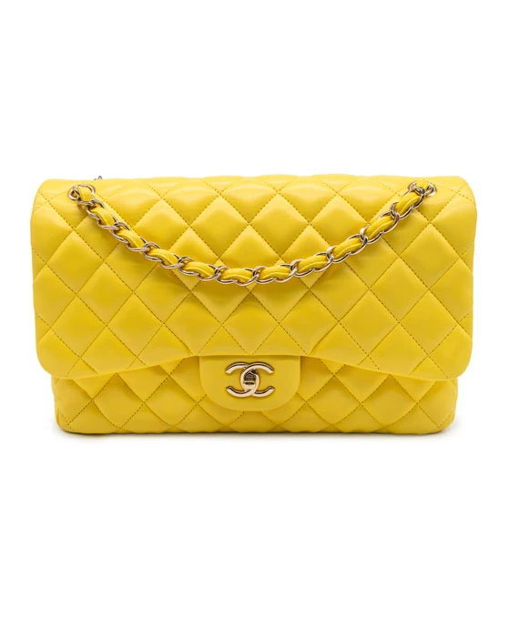 Chanel Yellow Colour Classic Jumbo Lambskin Leather Double Flap Bag ...