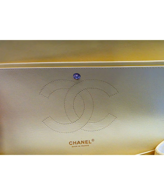 Chanel Yellow Colour Classic Jumbo Lambskin Leather Double Flap Bag with Silver Hardware