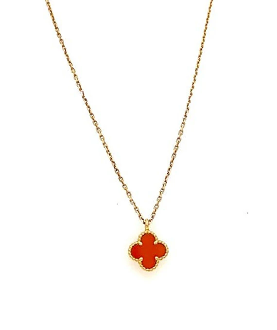 Van Cleef & Arpels Sweet Alhambra Mini Necklace with Orange Stone Pendant in 18k Yellow Gold