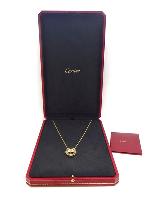 Cartier Panthere de Cartier Panther Face Motif with Tsavorite Green Garnet 18k Yellow Gold Necklace