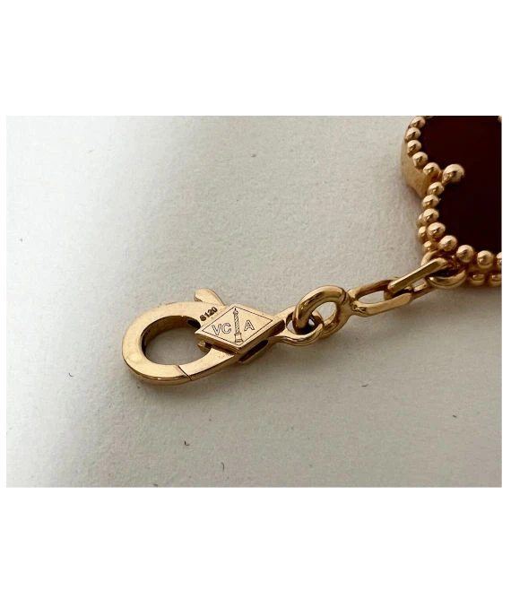 Van Cleef & Arpels Vintage Alhambra Carnelian Guilloche 5 Motifs 18k Rose Gold Bracelet